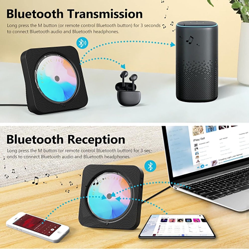 Nidemao Portable CD Player with Bluetooth Functionality; Home Desktop CD Player; Built-in High-Fidelity Speakers; Equipped with Remote Control, Dust Cover, LED Display; Home Audio System with FM Radi