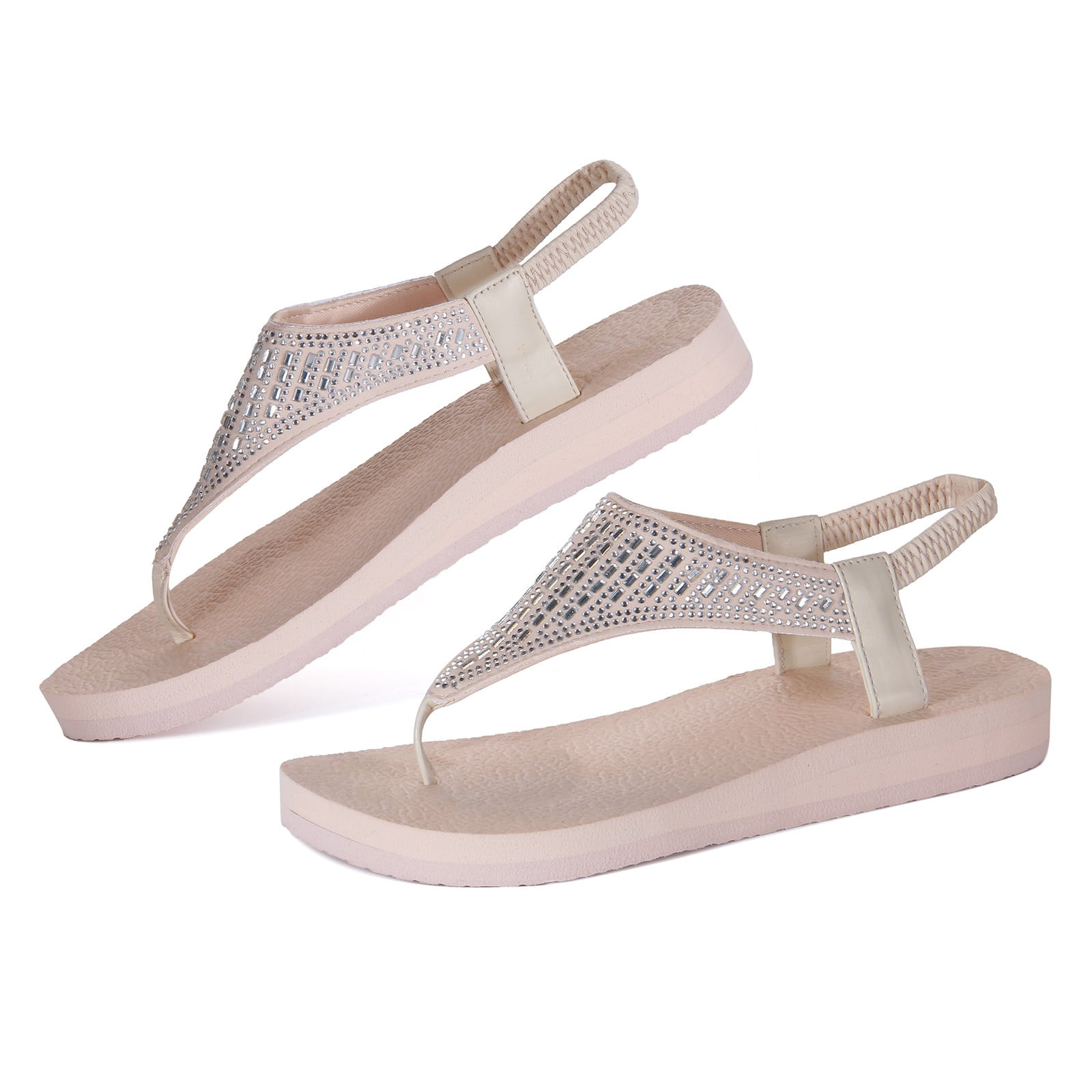 WOTTE Women Slingback Sandals Rhinestone Yoga Mat Flip Flops with Back