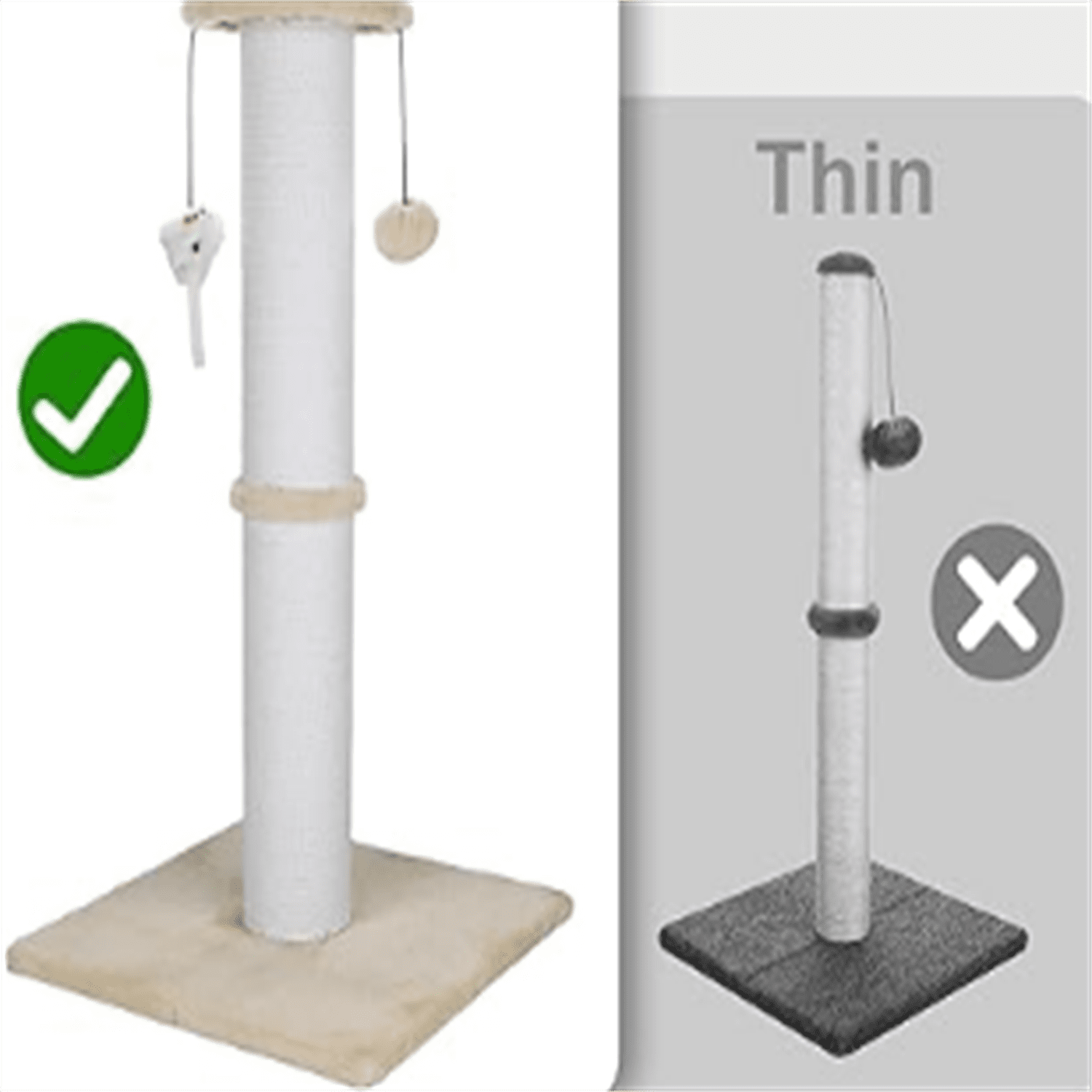 Cat Scratching Post 34 Inches Heavy Duty and Thicker Cat Scratching Post Sisal Rope with Hanging Ball and Mice Scratching Post for Indoor Cats and Adult(Beige)