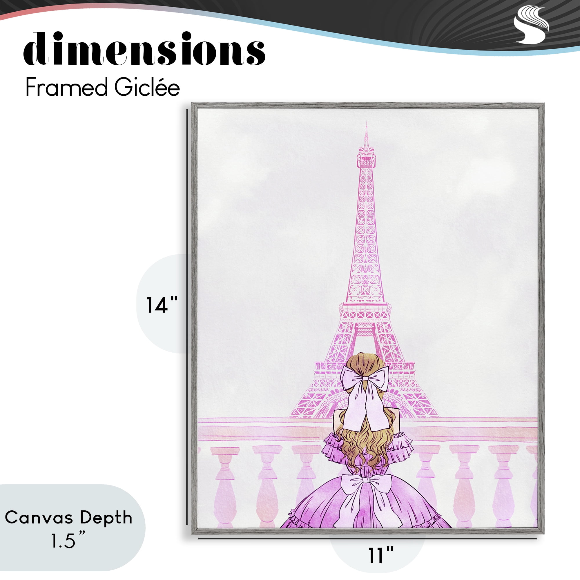 Stupell Industries Pink Gown & Eiffel Tower Gray Framed Giclee Art, design by Ziwei Li