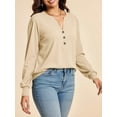thumbnail image 5 of Womens Puff Long Sleeve Henley Shirts Trendy Casual V Neck Button Up Tunic Tops Loose Fit Basic Tees, 5 of 6