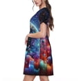 thumbnail image 2 of Easygdp Outer Space Floating Numbers And Letters para Vestido Transpirable de Mujer, Vestido Suelto de Manga Corta con Pliegues y Bolsillos para el Verano, 2 of 6