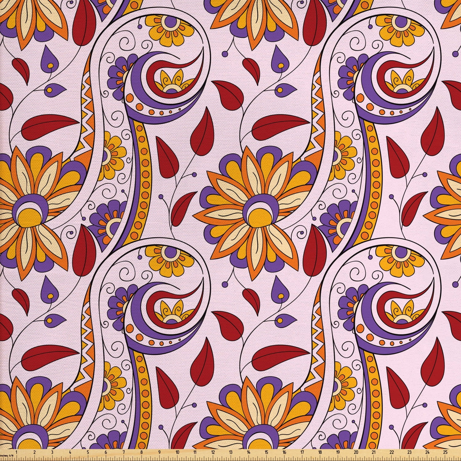 Ethnic Fabric by The Yard, Persian Paisley Motifs and Leaves with