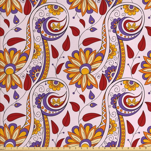 Ethnic Fabric by The Yard, Persian Paisley Motifs and Leaves with