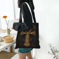 thumbnail image 6 of DouZhe Reusable Grocery Bags, Ancient Golden Ankh Symbol Lightweight Polyester Canvas Cloth Tote Bag for Travle Gym Shopping School, 15" x 16", 6 of 7