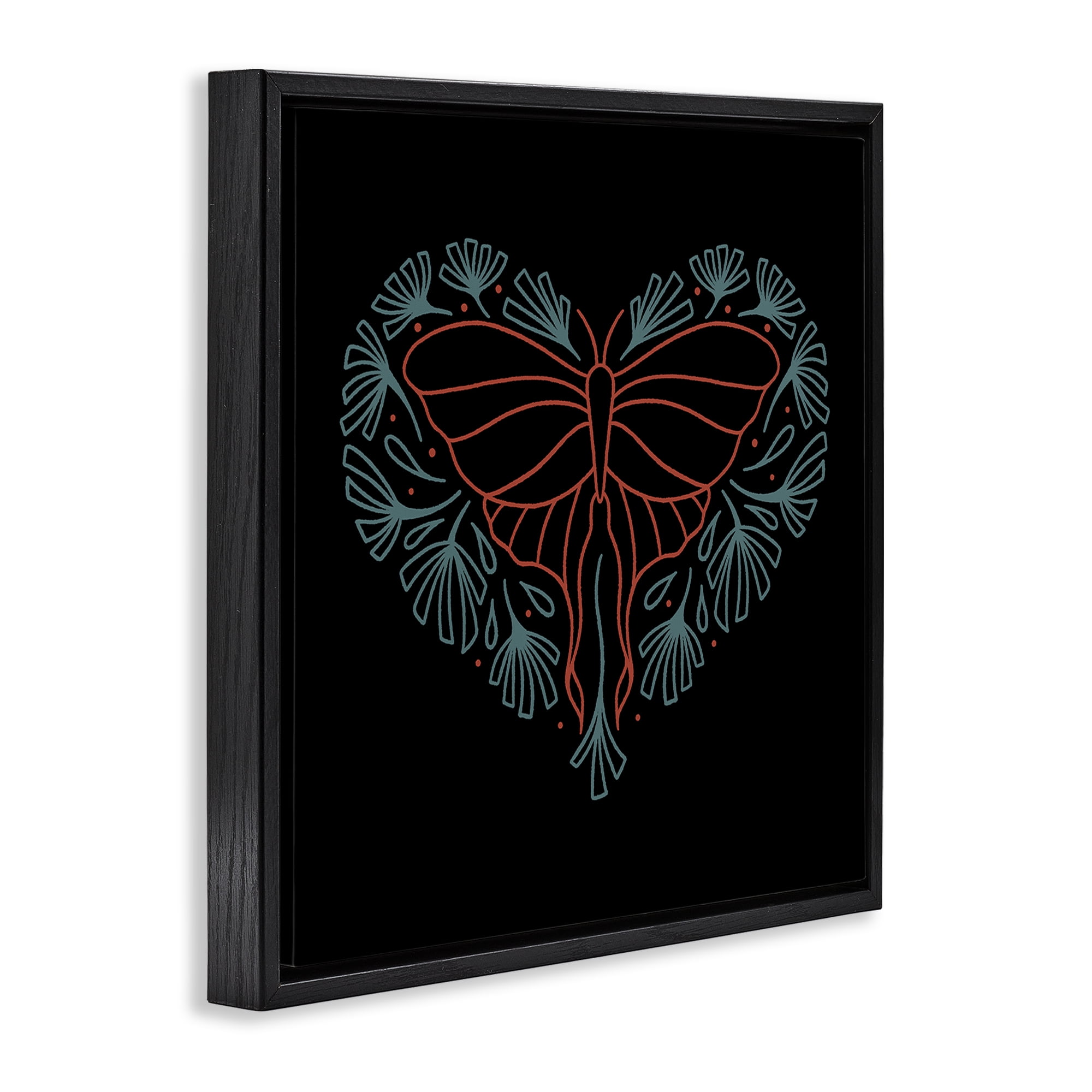 Stupell Industries Heart Shaped Celestial Moth Animals Painting Black Floater Framed Canvas Art Print Wall Art, 18 x 18