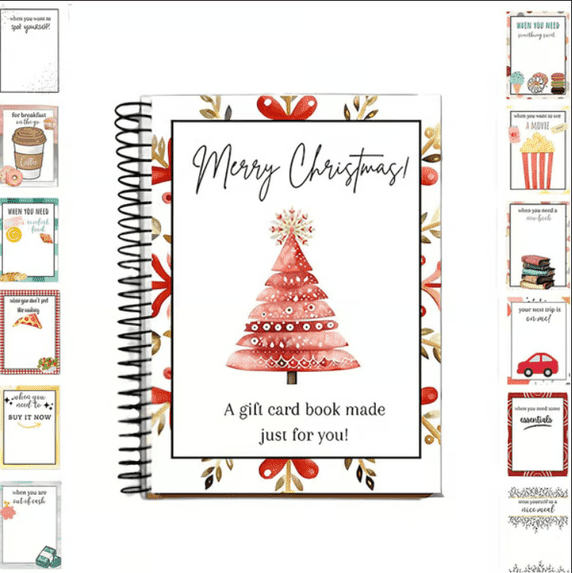 Upgrade Spiral‑Bound DIY Christmas Gift Card Booklet, 7 Inch 12‑Page Holiday Keepsake Gift Card Holder, Customizable Xmas Memory Book for Family, Friends, Graduates, Secret Santa Holiday Present