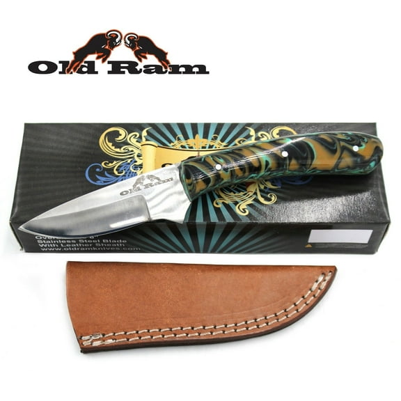 Old Ram Collection Heavy Duty Fixed Blade Skinner Knife w/ Leather Sheath