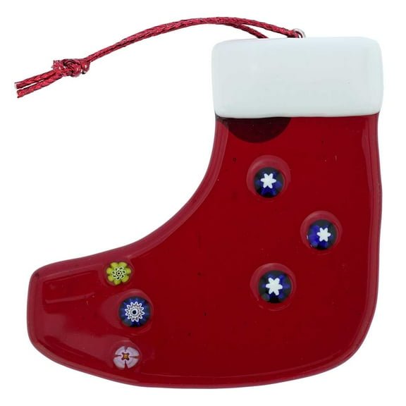 GlassOfVenice Murano Glass Christmas Stocking Ornament - Red