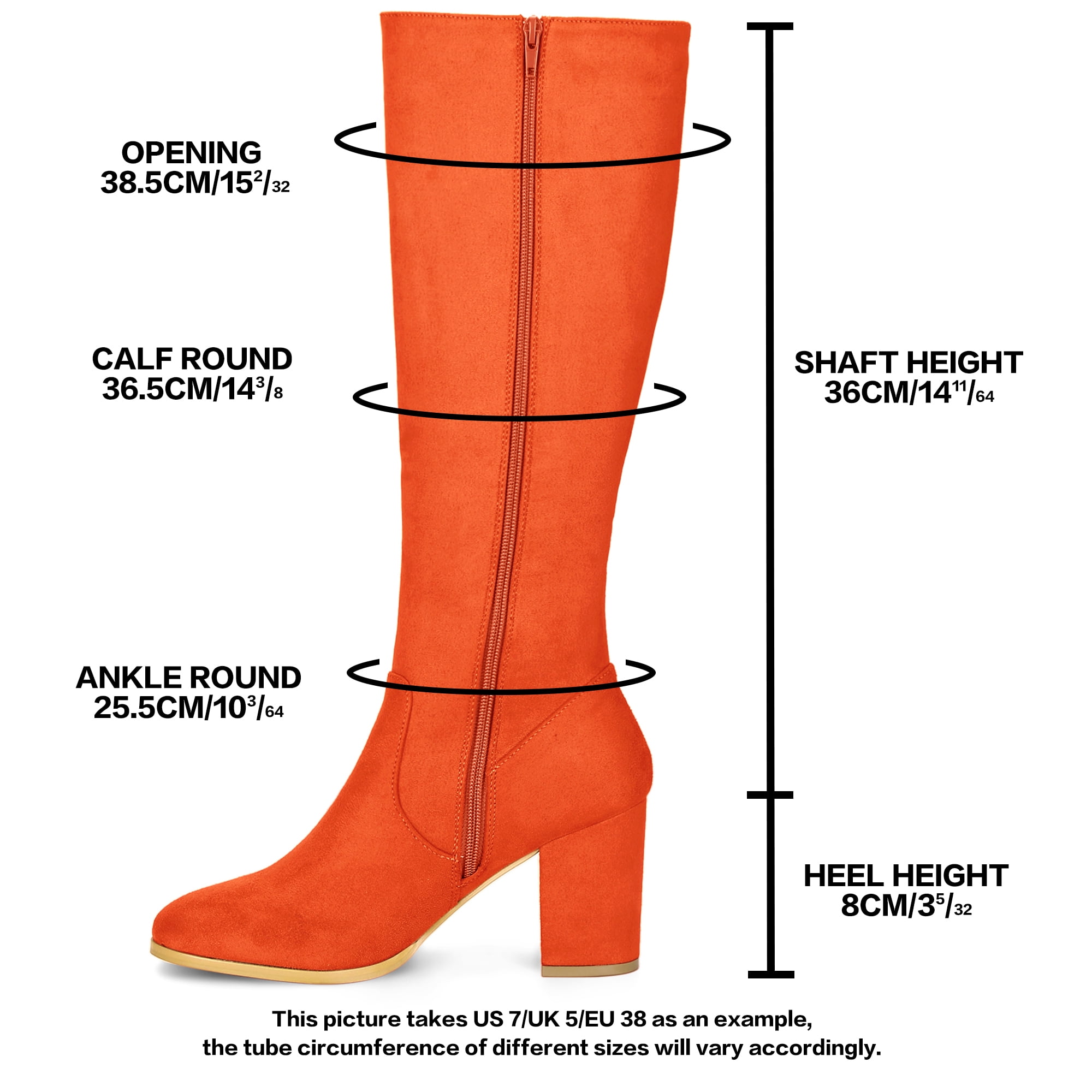 DARING DIVA Women's Side Zipper Chunky Heel Knee High Boots Orange 6