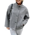 thumbnail image 2 of Women Crop Pea Coat Winter Loose Casual Short Jacket Outwear Gray S, 2 of 7