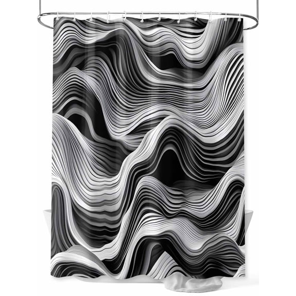 Fsddascl Abstract Waves Shower Curtain Set - 54" x 78" Washable Bathtub Curtain with 12 Hooks, Black Grey Modern Geometric Striped Waterproof Fabric Stall Shower Curtains for Bathroom/Bathtub Décor