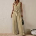 thumbnail image 2 of Women's Formal Jumpsuits, Belted Wide Leg Jumpsuit, Summer Sleeveless Wrap V-Neck Long Romper Beach Vacation One-Piece Summer Outfits Fashion Overalls New Khaki XL, 2 of 5