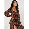 thumbnail image 5 of Womens Dresses Fashion Floral Dress Hepburn Gentle Style Square Neck Long Sleeve Slit Skirt, 5 of 6