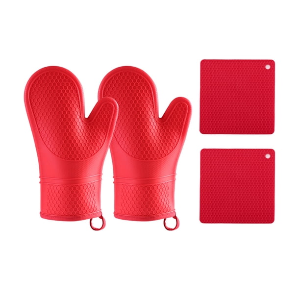 Juego de manoplas y agarraderas para horno, resistentes al calor, con superficie de silicona antideslizante, extra largas, para cocinar y hornear.