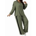 thumbnail image 2 of Women'S 2 Piece Outfits Casual Ribbed Knit Lounge Sets Cozy Half Zip Sweatsuit Sets Wide Leg Jogger Tracksuits Green L, 2 of 8