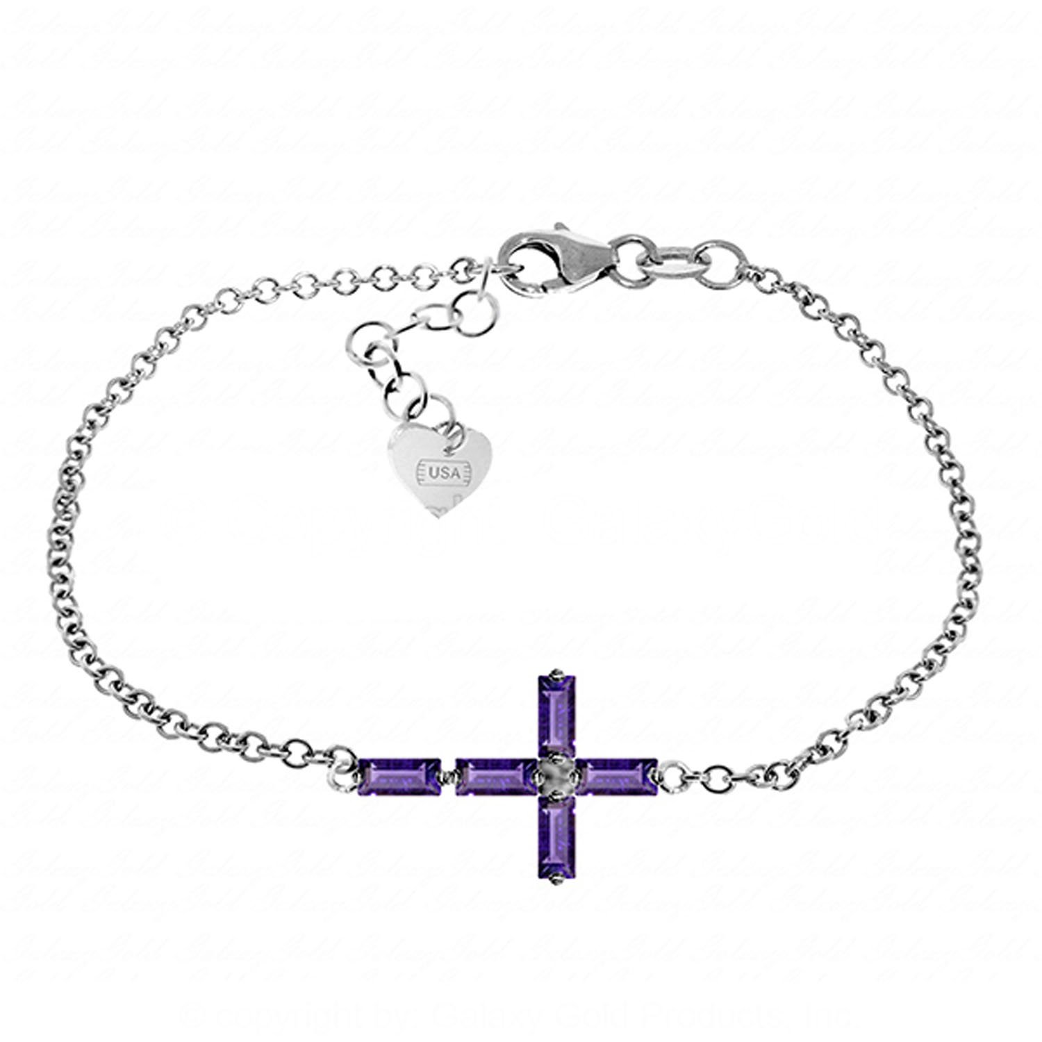 Galaxy Gold 14K Solid Gold 1.15 Carat Natural Amethyst Bracelet for Women - White Gold Fine Jewelry