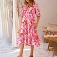 thumbnail image 3 of Busydd Womens Summer Dresses Fashion Bohemian Floral Print Maxi Dress Casual Flowy Elastic Waist Sundress Short Sleeve V Neck Button Sun Dress Tiered Swing Beach Long Dress with Pockets, 3 of 8