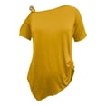 thumbnail image 5 of RQYYD One Shoulder Tops for Womens Asymmetrical Metal Strap Batwing Short Sleeve T Shirts Summer Casual Pleated Tunic Blouse(Yellow,XL), 5 of 6