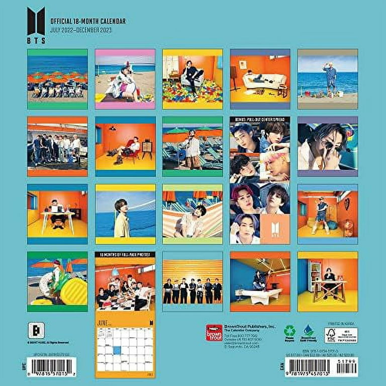 BTS OFFICIAL, 2023 12 X 24 Inch 18 Months Monthly Square Wall Calendar, Foil Stamped Cover, July 2022 - December 2023, Browntrout