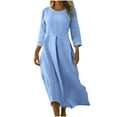 thumbnail image 1 of Floleo Robe Décontractée pour Femmes à Col Rond, Couleur Unie, Manches 3/4, avec Poches, Polyvalente pour Usage Quotidien, Week-End, Lune de Miel, Ensemble de Sport, Jogging (Bleu Clair, m), 1 of 9
