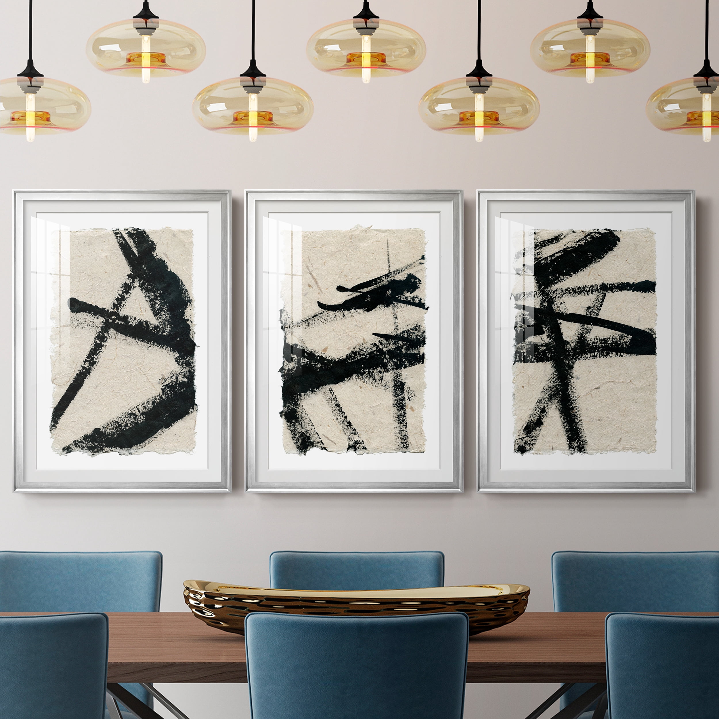 Lines Crossed I Premium Framed Prints Set of 3 - Ready to Hang - 30.5 x 42.5 Each - Silver Frame