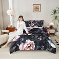 thumbnail image 4 of Manfei Vintage Flower Full Size Comforter Sets, Peony Blossoms Bedding Comforter Set, Pink Purple Floral Bedding Sets, Lightweight Room Decor, Reversible 3-Piece, 4 of 8