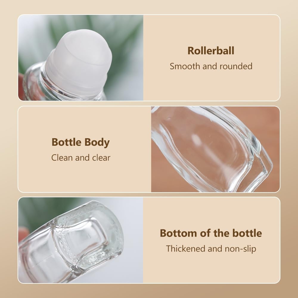 Empty Glass Roller Bottles with Plastic Roller Ball  Leak-Proof Massage Rollerball Containers for Essential Oils, Perfume, Cosmetics & Other Liquids