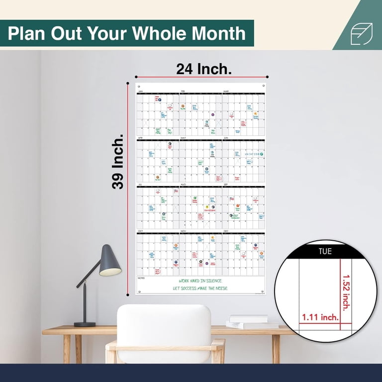 Lushleaf Designs - Large Dry Erase Wall Calendar - 24x39 Inches - Blank  Undated 2022 Reusable Year Calendar - Whiteboard Yearly Poster - Laminated  Office Jumbo 12 Month Calendar (Vertical) - Walmart.com