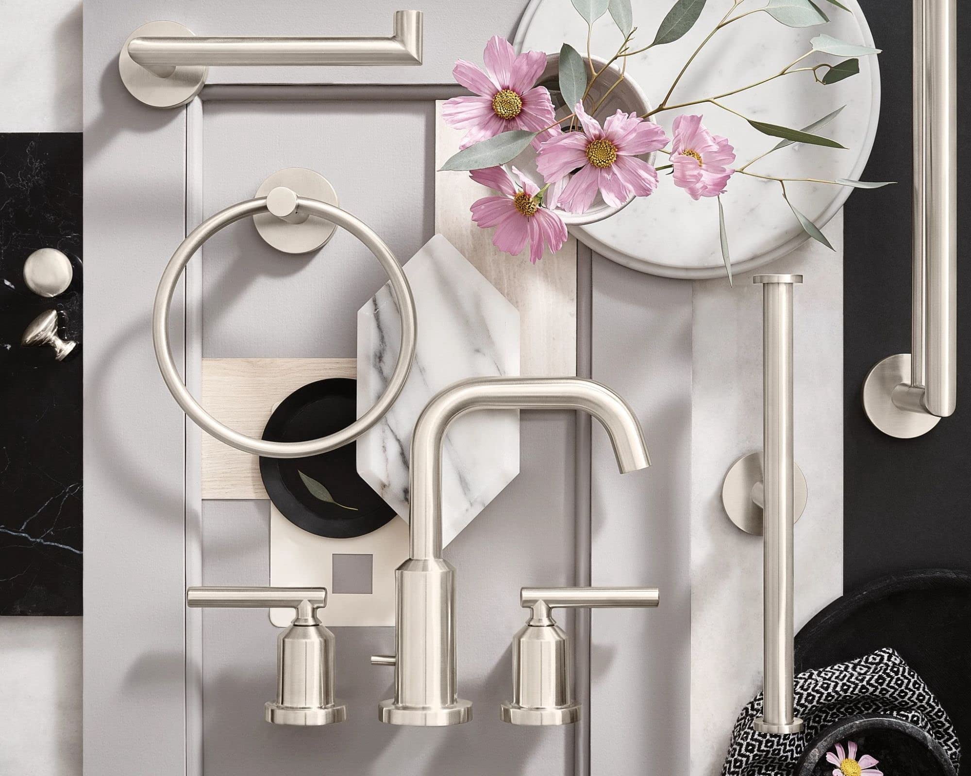 Moen TV6142BN Gibson Brushed Nickel Two-Handle High Arc Widespread Bathroom Sink Faucet for 3-Hole Setups with Valve Included
