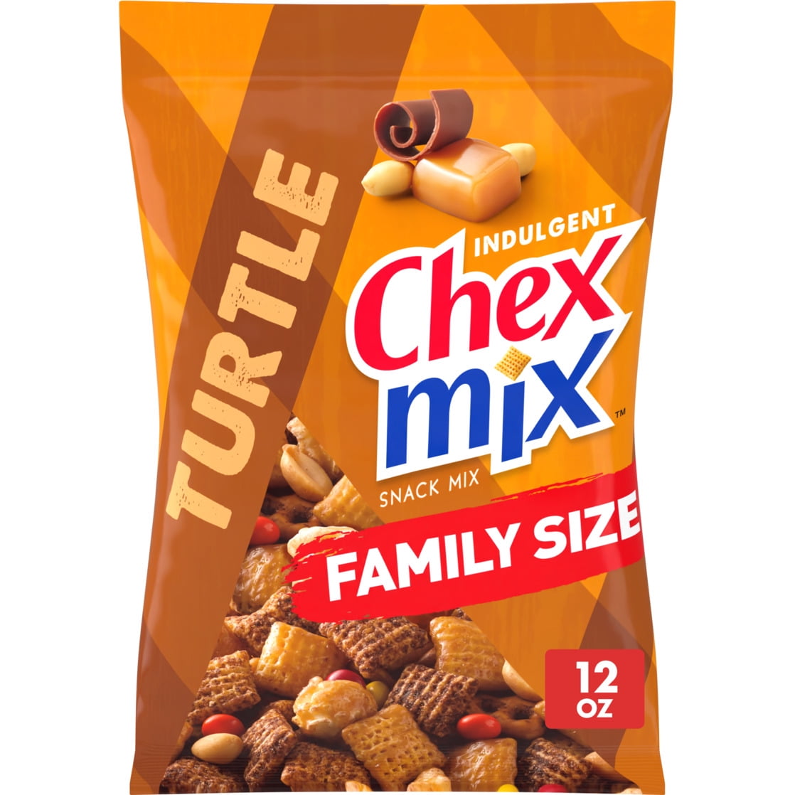 (4 pack) Chex Mix Turtle Snack Mix, Indulgent Snacks, Family Size, 13.5 oz