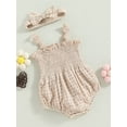 thumbnail image 3 of Cenuakty Baby Girls Romper Set, Sleeveless Pleated Hollowed Solid Romper with Bowknot Hairband, 3 of 8