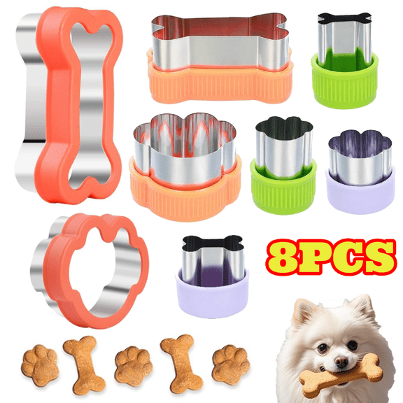 8pcs Bone and Paw Print Cookie Cutters Set, Stainless Steel Cookie Molds for Homemade Treats, Themed Party Cakes, Dog Birthdays, Snacks