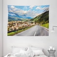 thumbnail image 1 of Landscape Tapestry, Road in the Alps Small Town with Colorful Houses Clouds Clear Sky Rural Scenery, Wall Hanging for Bedroom Living Room Dorm Decor, 80W X 60L Inches, Multicolor, by Ambesonne, 1 of 2