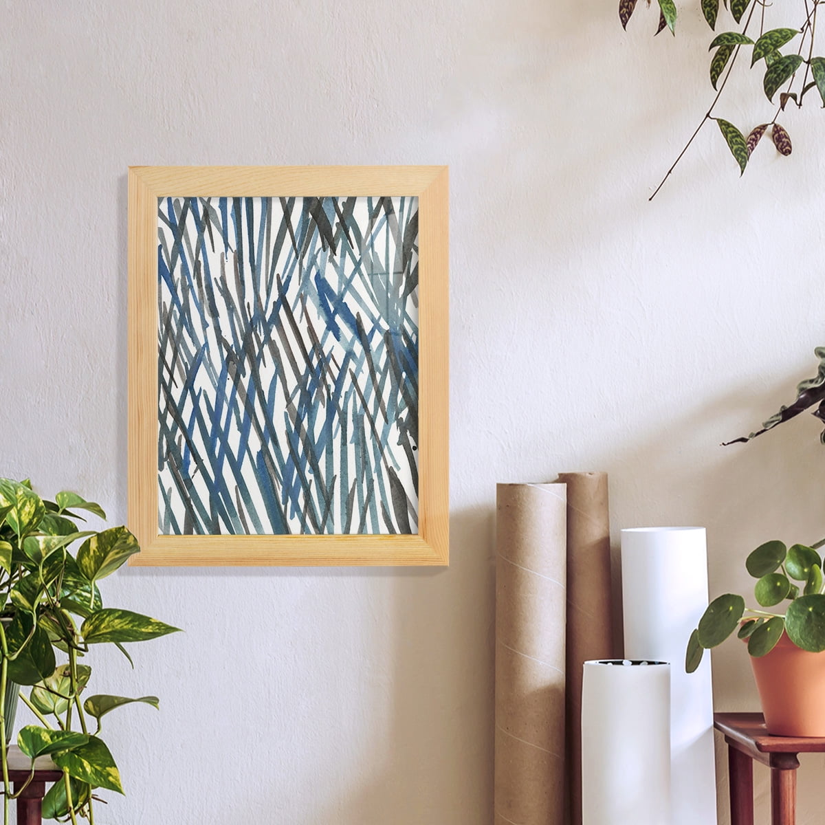 Blue Grass II - Framed Print w/glass - Natural Wood