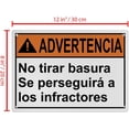 thumbnail image 2 of Weatherproof Horizontal ANSI Policies Regulations Sign (No tirar basura Se perseguirá a los infractores) 8 in" x 12 in" UV Resistant Indoor Outdoor Workplace Insdustrial Caution Danger Warning SIgn, 2 of 7