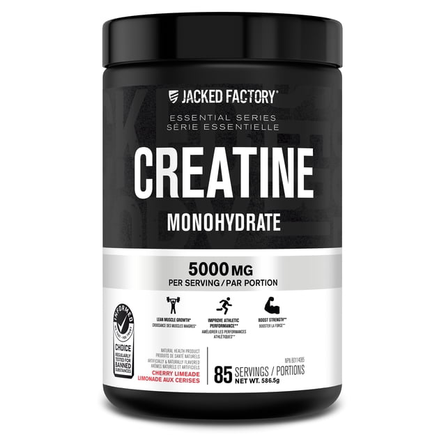 Jacked Factory Creatine Monohydrate Powder 578g - Canadian-Owned Informed Choice Certified Supplement for Increased Muscle Mass*, Improved Strength Power & Performance** - 85 Servings, Cherry Limeade