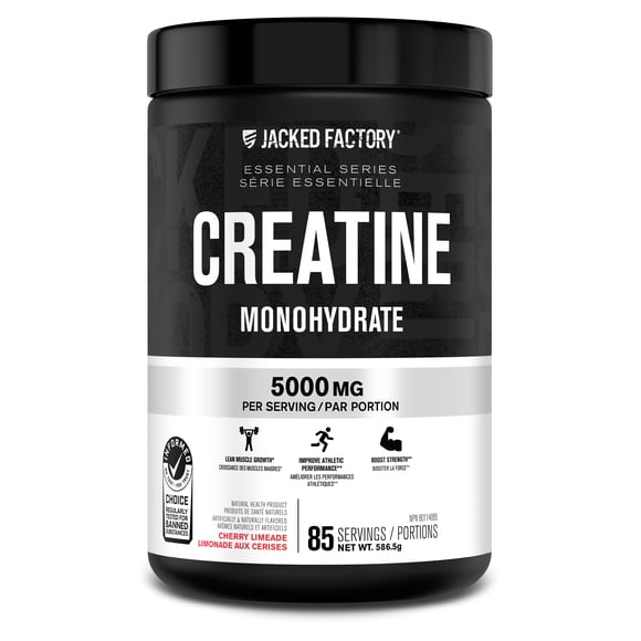 Jacked Factory Creatine Monohydrate Powder 578g - Canadian-Owned Informed Choice Certified Supplement for Increased Muscle Mass*, Improved Strength Power & Performance** - 85 Servings, Cherry Limeade