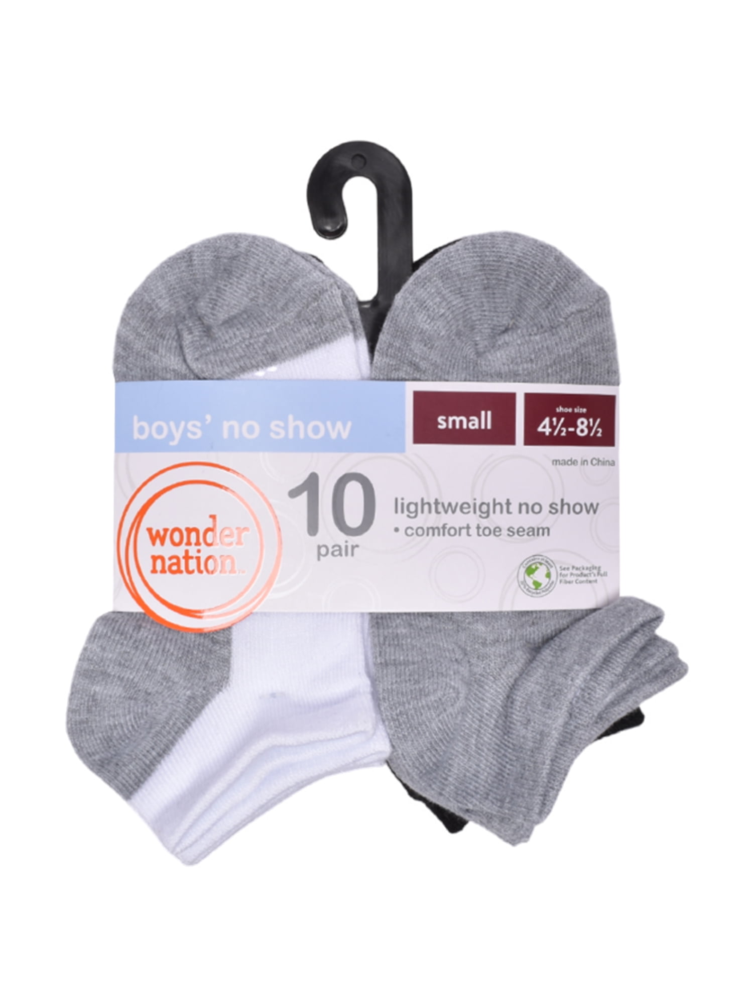 Wonder Nation Boys' No Show Socks, 10-Pack, Sizes S-L