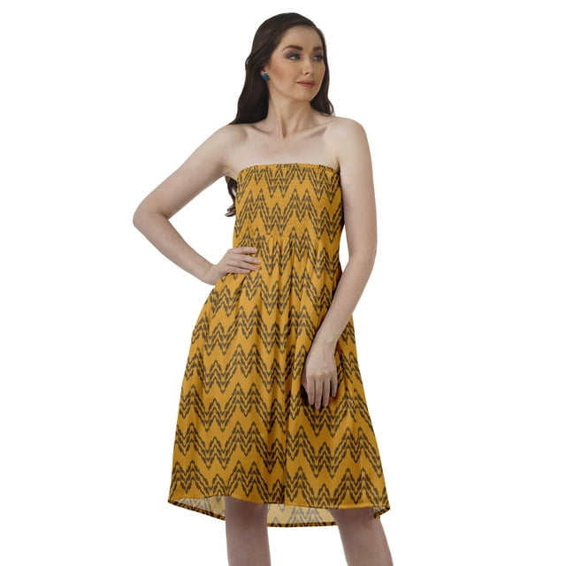 Moomaya Robes Tube Top pour Femmes Robe d'Été de Plage Poly Crêpe Décontractée Robe d'Été