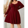 thumbnail image 5 of Sucegi Plus Size Long Sleeve Ribbed Dress - Tie Neck, Waist-Cinching, Vintage Fashion for Women, Winter New Arrivals., 5 of 7