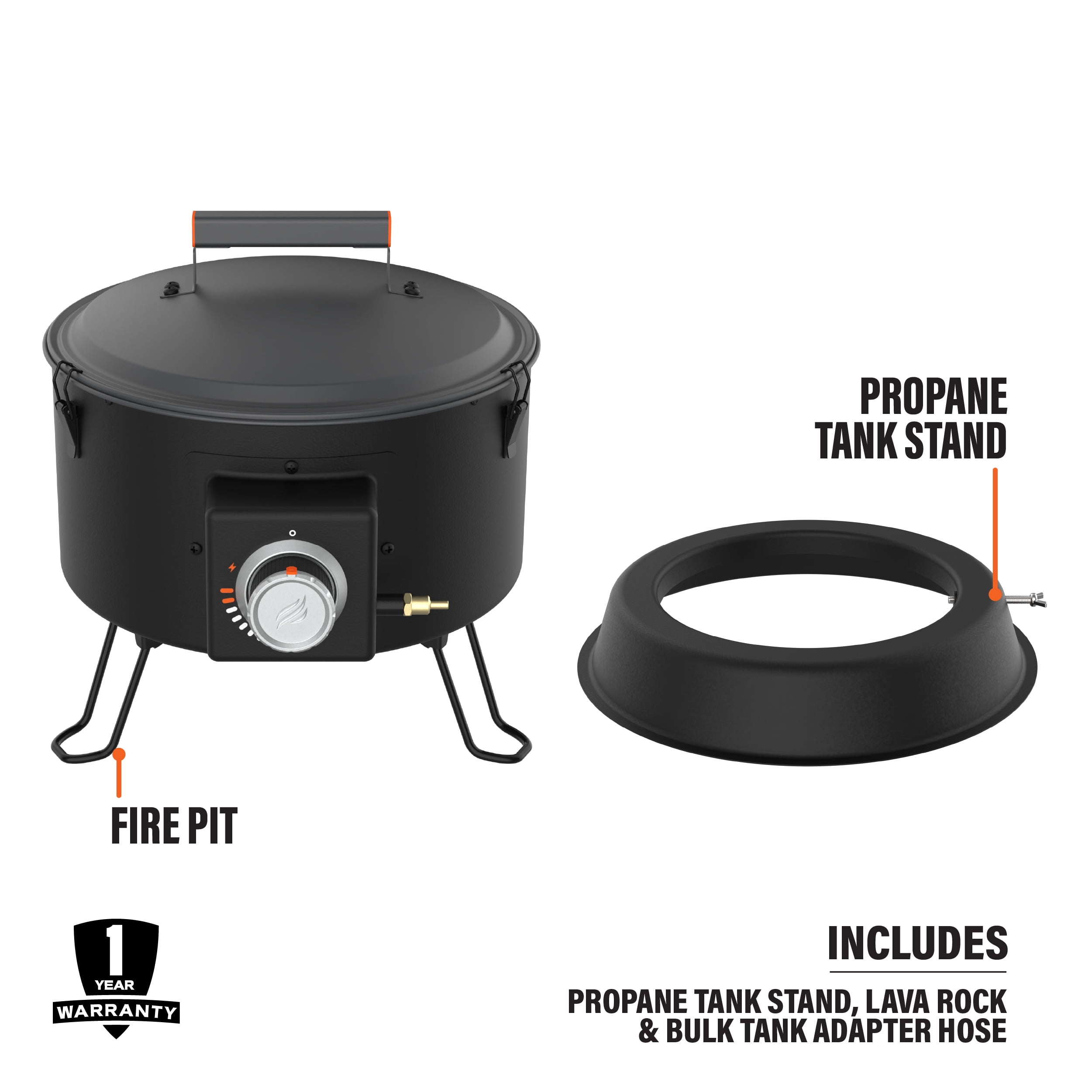 Blackstone Adventure Ready 15” Propane Fire Pit with Propane Tank Stand, Lava Rock, and Bulk Tank Adapter Hose
