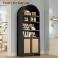 thumbnail image 4 of 81" Tall Arched Kitchen Pantry Storage Cabinet, 6-Tier Bookcase with 2 Doors for Living Room, Kitchen, Home Office, Black+Oak, 4 of 8