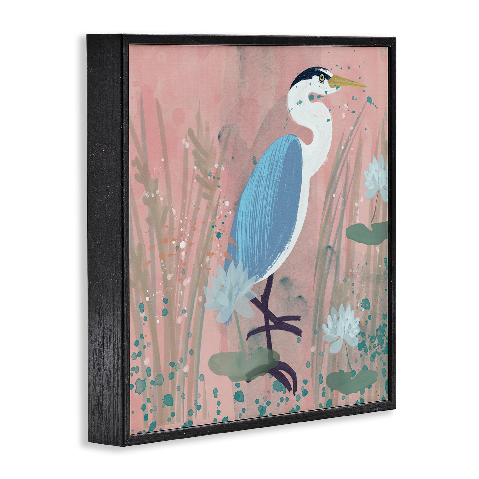 Stupell Industries Coastal Bird with Lotus Flowers Animals & Insects Painting Black Framed Art Print Wall Art, 12 x 12