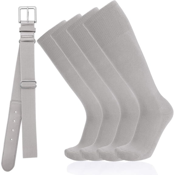 MQINFFDG Baseball or Softball Socks and Belt Combo Set 2 Football Baseball Socks with Softball Belt for Youth Boys Kids Gray