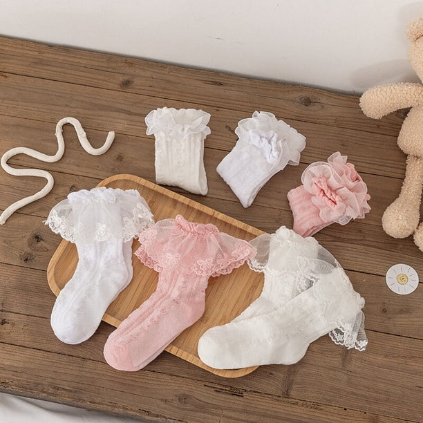 Kids Pink White Lolita Bow Lace Socks Kawaii Girls Ruffled Sock Spring Summer Children Black Bowknot Princess Socks Lovely Sox23 to 5 years He Qiyong unisex
