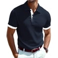 thumbnail image 2 of Domuza Men's Short Sleeve Casual Textured Knit Loose Fit Polo Shirts Basic Designed Classic Cut Shirts Navy 3XL, 2 of 5