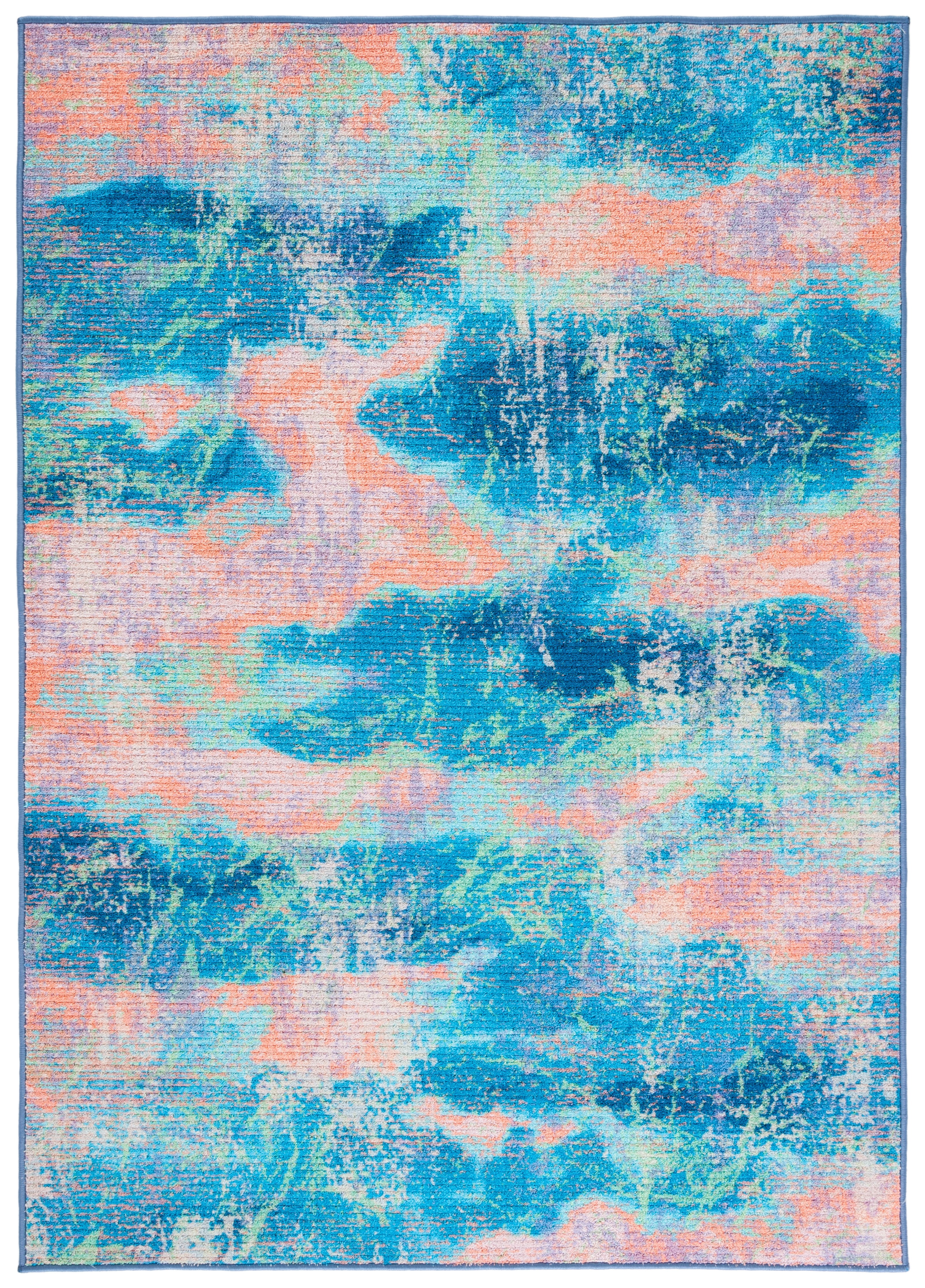 SAFAVIEH Sequoia Jeana Abstract Machine Washable Area Rug, 4'4" x 6', Blue/Orange