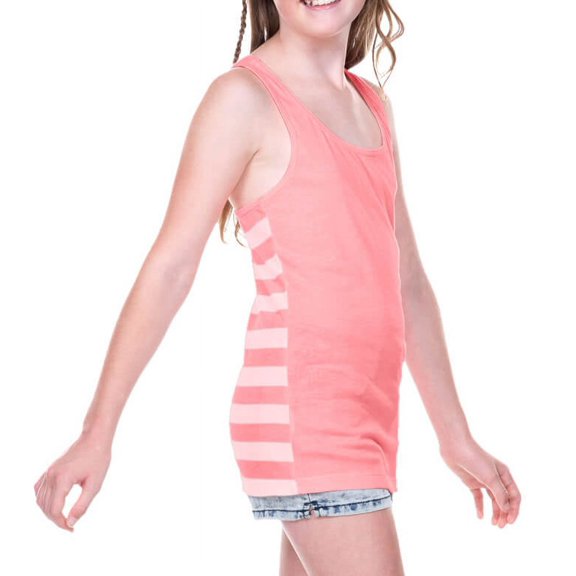 Kavio! Girls 7-16 Sheer Jersey Contrast Striped Back Knot-Back Tank Striped White/Flamingo S