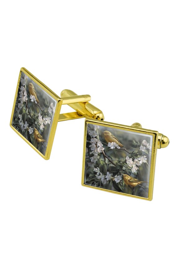 American Yellow Warblers Birds Square Cufflink Set - Silver or Gold